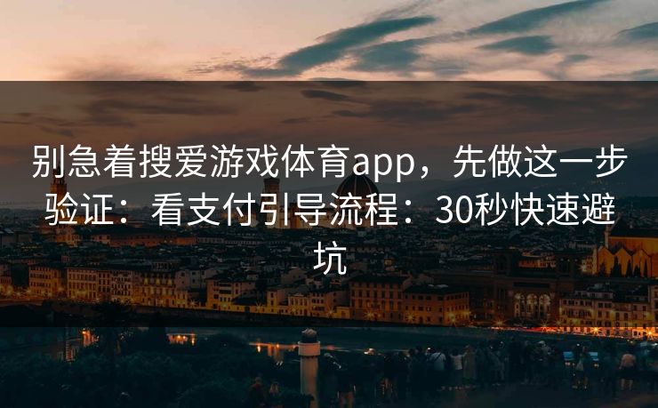 别急着搜爱游戏体育app，先做这一步验证：看支付引导流程：30秒快速避坑