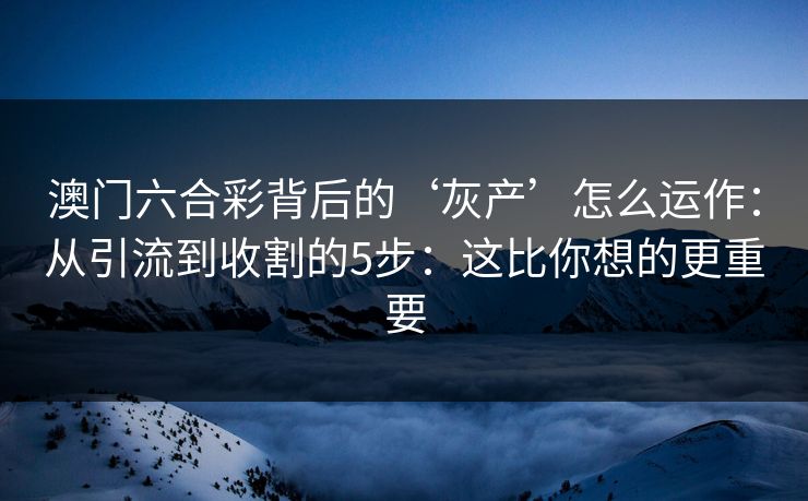 澳门六合彩背后的‘灰产’怎么运作：从引流到收割的5步：这比你想的更重要