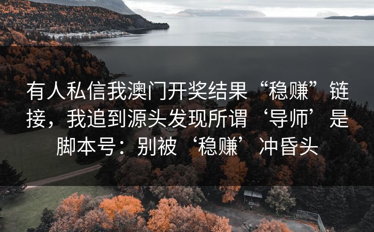 有人私信我澳门开奖结果“稳赚”链接，我追到源头发现所谓‘导师’是脚本号：别被‘稳赚’冲昏头