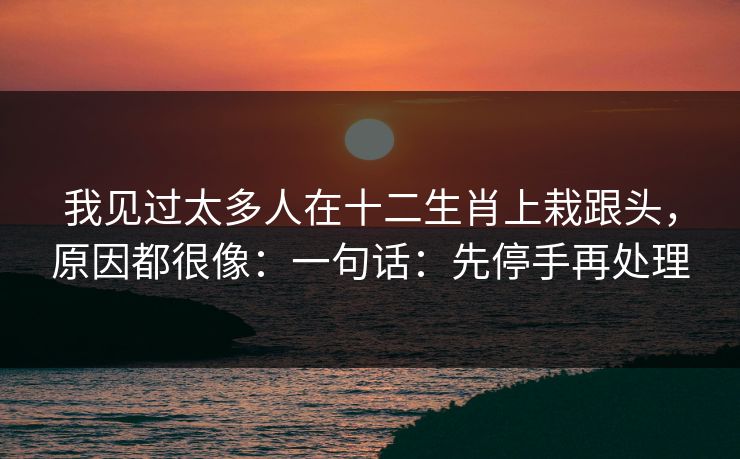 我见过太多人在十二生肖上栽跟头，原因都很像：一句话：先停手再处理
